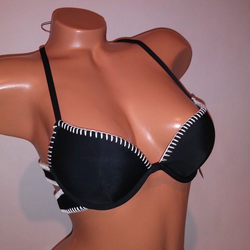 Victoria Secret Swim Bikini Top 34A Push Up Black Macrame Stitched Racerback New